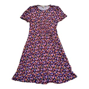 Boden Floral Jersey Dress Women's Size 8L Crew Neck Short Sleeved Retro Style